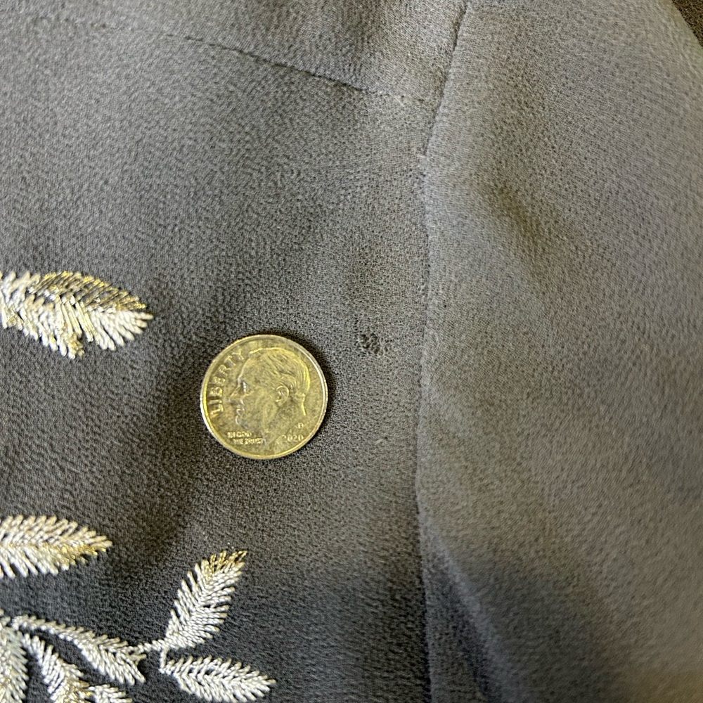 🩶”WHBM” Bluish Gray Long Sleeve Dress w/ White and Gold Floral Embroidery Sz 12🩶 - Picture 9 of 16